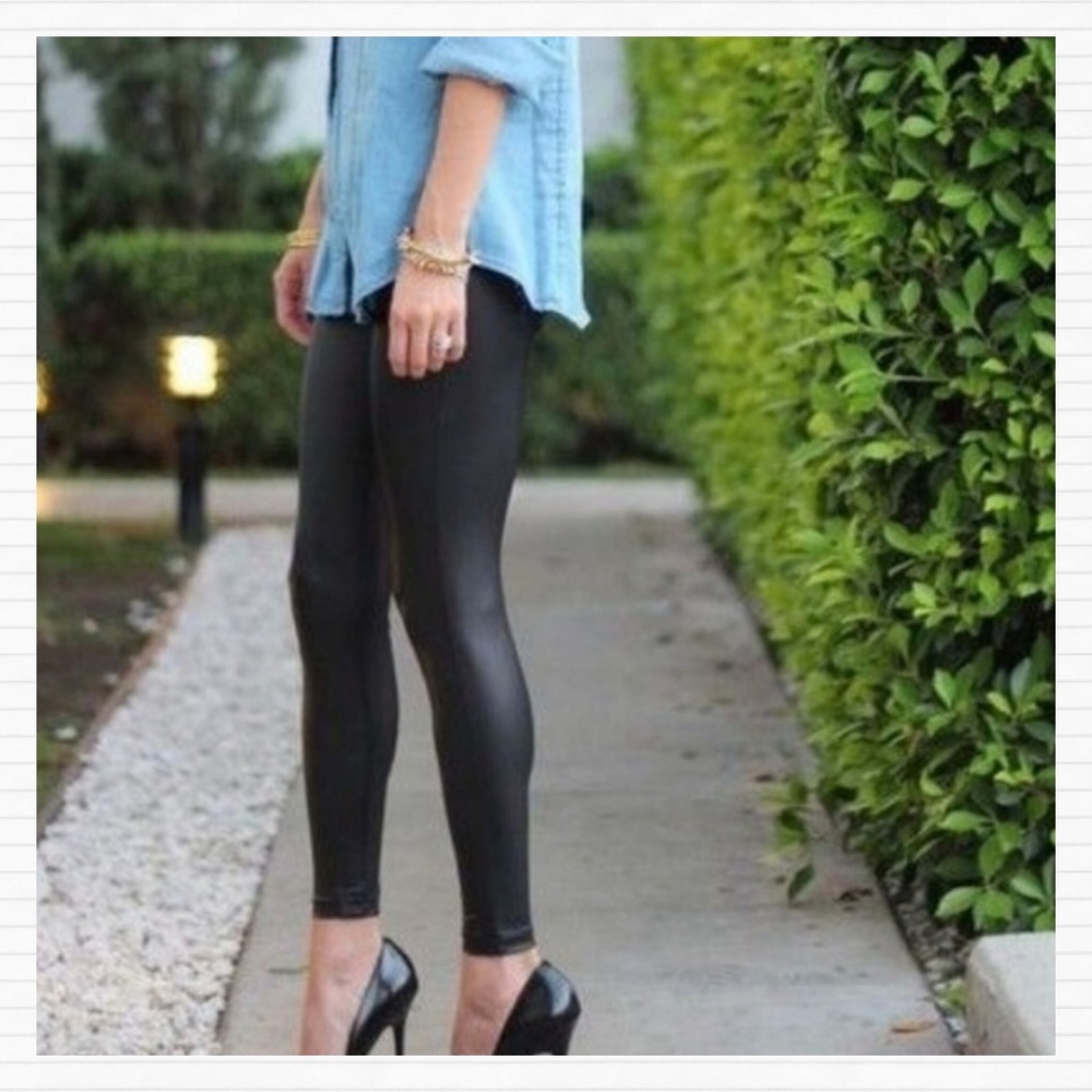 SMALL Black Faux Leather High Waisted Leggings - Picture 5 of 10